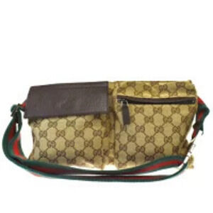 Gucci Sherry Waist Pouch Clutch Bag GG Brown Green Red Canvas Leather